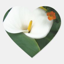Calla Lily and Little Orange Flower Heart Stickers