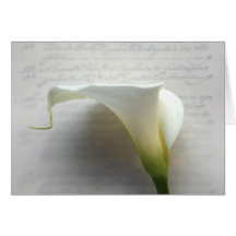 calla lily on old script handwriting greeting card