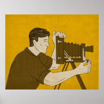 Cameraman vintage camera shooting poster