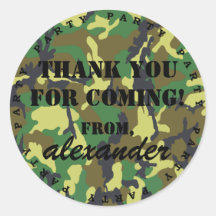 Camouflage Party Thank You Round Sticker