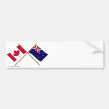 Canada and New Zealand Crossed Flags Bumper Sticker