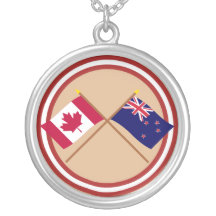 Canada and New Zealand Crossed Flags Personalized Necklace