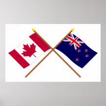 Canada and New Zealand Crossed Flags Print