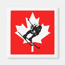 Canada flag downhill skier fridge magnets