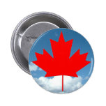 Canada red maple leaf and blue sky pinback button