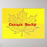 Canada Rocks! Maple Leaf on Golden background. Poster