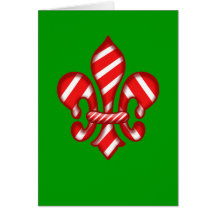 Candy Cane Holiday Fleur de lis Greeting Card