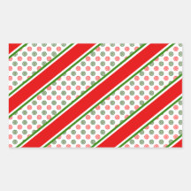Candy cane stripes with red green snowflakes rectangle sticker