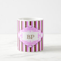 Candy stripe vintage monogram mugs