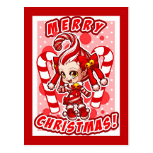Candycane-chan Christmas Postcard