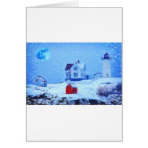 Cape Neddick Light snow pastel Card