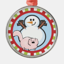 Caroling Cat and Snowman Ornament
