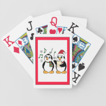 Caroling Penguins at Christmas Poker Deck