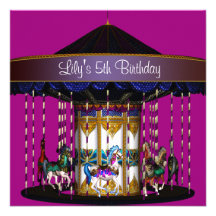 Carousel Girls 5th Birthday Party Personalized Announcement
