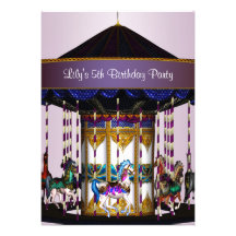 Carousel Ponies Girls 5th Birthday Party Custom Invite