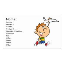 cartoon boy playing with toy aeroplane business card template