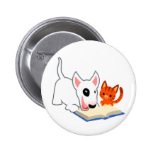 Cartoon Bullie and Kitty with Book Button Badge