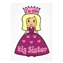 Cartoon Clip Art Cute Big Sister Princess Hearts Personalised Invitation
