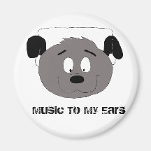 Cartoon Dog With Headphones Refrigerator Magnet