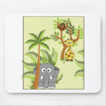 Cartoon Jungle (Elephant, Giraffe, Monkey) Mousepads