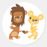 Cartoon Lion and Lioness  dancing round sticker