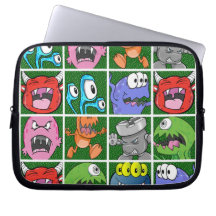 Cartoon Monsters on Green Background Laptop Computer Sleeves
