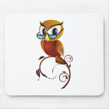 Cartoon Owl on Branch Mousepad