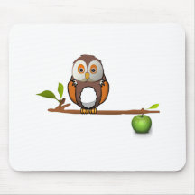 Cartoon Owl on Branch Mousepads