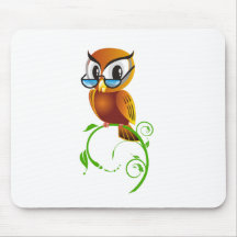 Cartoon Owl on Green Branch Mousepad