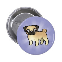Cartoon Pug Pinback Buttons