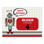 Cartoon Retro Robot Cute Kids Boy Birthday Party Post Card