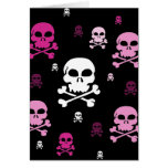Cartoon Skulls Collage - Pink Greeting Cards
