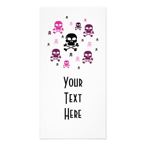 Cartoon Skulls Collage - Pink Customized Photo Card