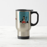 Cartoon Snowman in Field of Snow and Canada Flag Mug