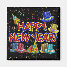 Cartoon Text w/Party Hats & Confetti Refrigerator Magnets