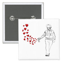 Casual Pepper Spray Cop with Hearts Pinback Buttons