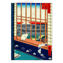 Cat and Mount Fuji 1857 Greeting Cards