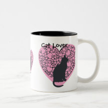 Cat lover, black cats, pink hearts coffee mugs