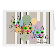 Cat Lovers "Three Amigos" Cat Art Greeting Cards