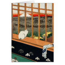 Cat on Window (detai) by Utagawa Hiroshige 歌川広重 Greeting Cards