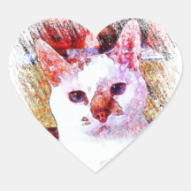 CAT PORTRAIT ANGEL HEART STICKER