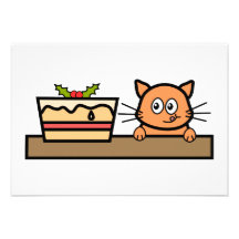 Cat with Christmas Cake. Personalized Invites