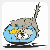 Cat with his head stuck in a fishbowl square sticker