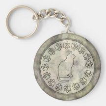 Cat With Paw Prints Key Chain