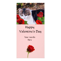 CAT WITH RED ROSES PHOTO CARD