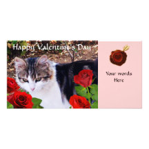 CAT WITH RED ROSES PHOTO CARD TEMPLATE