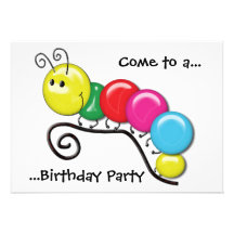 Caterpillar on a Twig Birthday Party Card