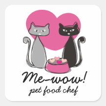 Cats food bowl hearts pet food chef package label square sticker