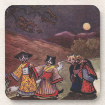 Cats in Kimonos Take Late Night Stroll Coasters