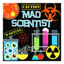 Caution Mad Scientist Birthday Party Invitation invitations